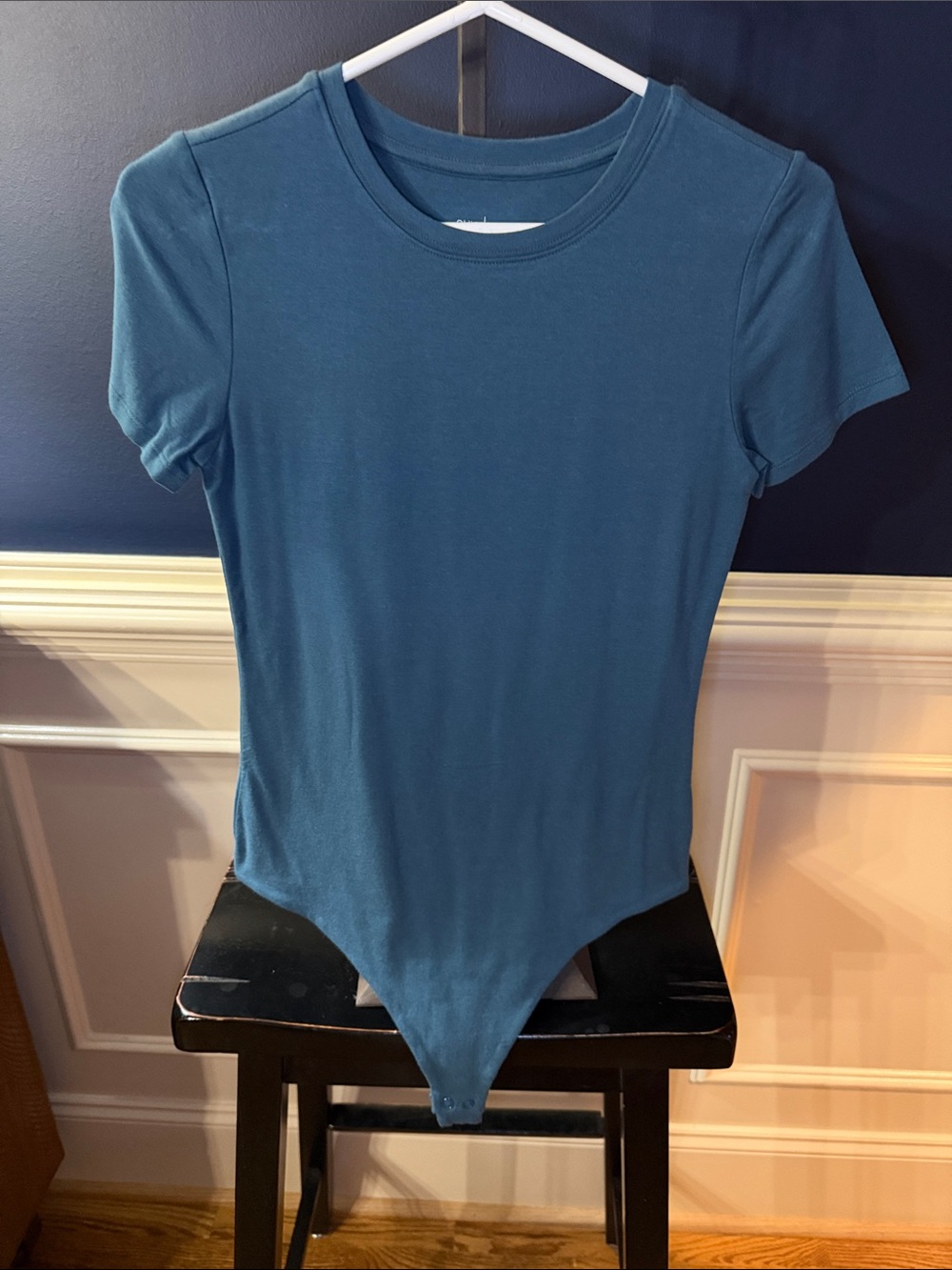 nuuds Short-Sleeve Crew Neck Bodysuit in Teal Blue